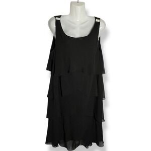 SLNY Black Tiered Evening Dress 18 Gothic Sheer Lined Bling MOTB Cocktail Party